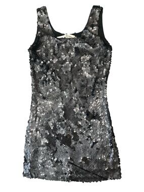 Katia Vintage Black Plastic Sequins Tank Mini Dress NWT size S